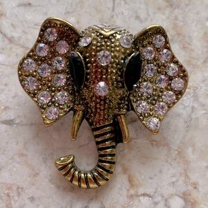Elephant Rhinestone Brooch Pin Stylish Sparking Glam - Gold - approx. 1 1/2”